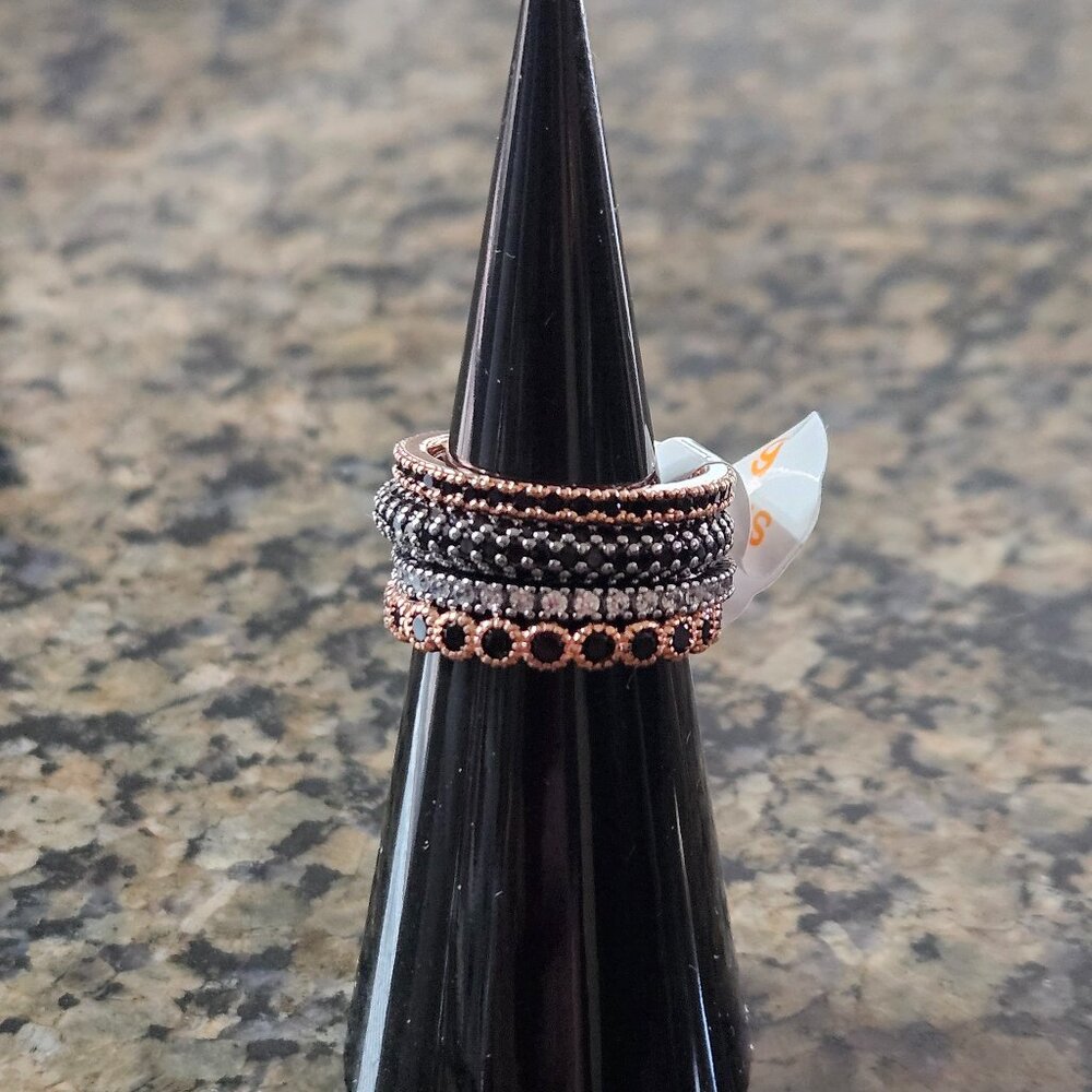 Bomb Party RBP6443 "Dreaming of Paris" Black Onyx & Diamond Cubic Zirconia Sz 6